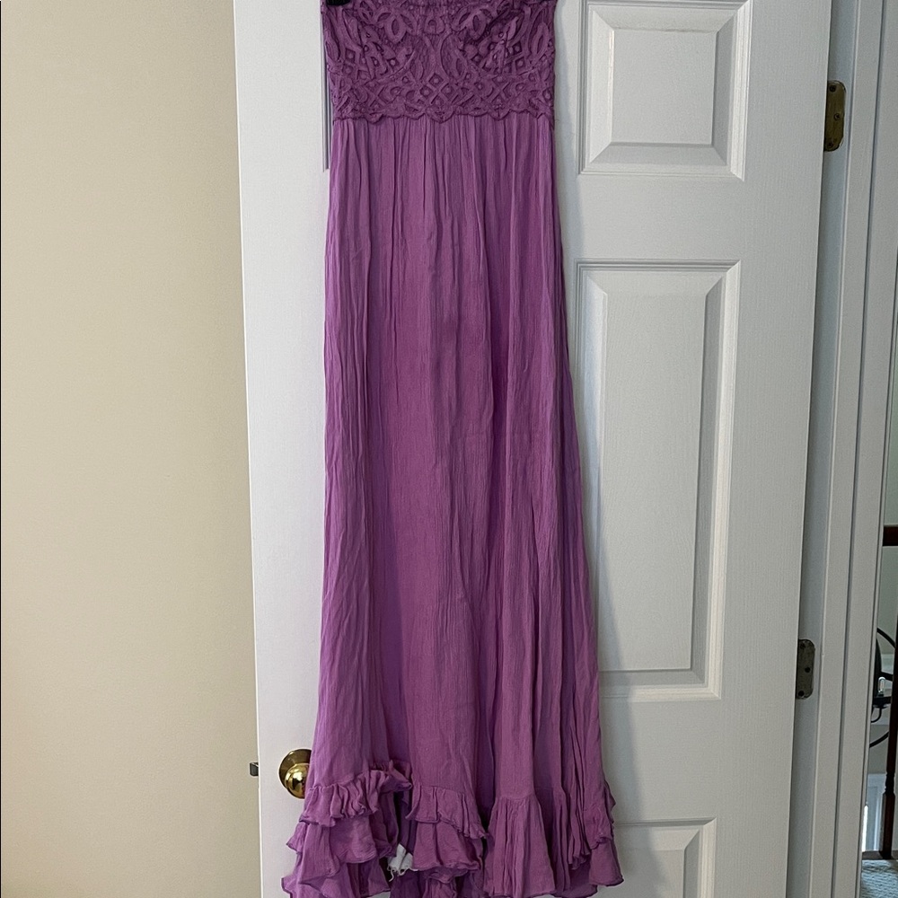 Free People Lavender Strapless Maxi Dress with Ruffle Hem